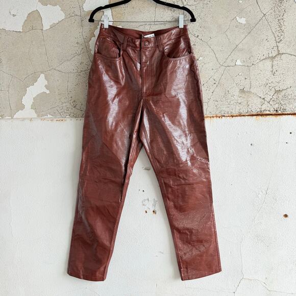 Abercrombie Leather Pants 90s Straight Let Ultra High Rise Curve Love Brown 30 - Picture 2 of 8